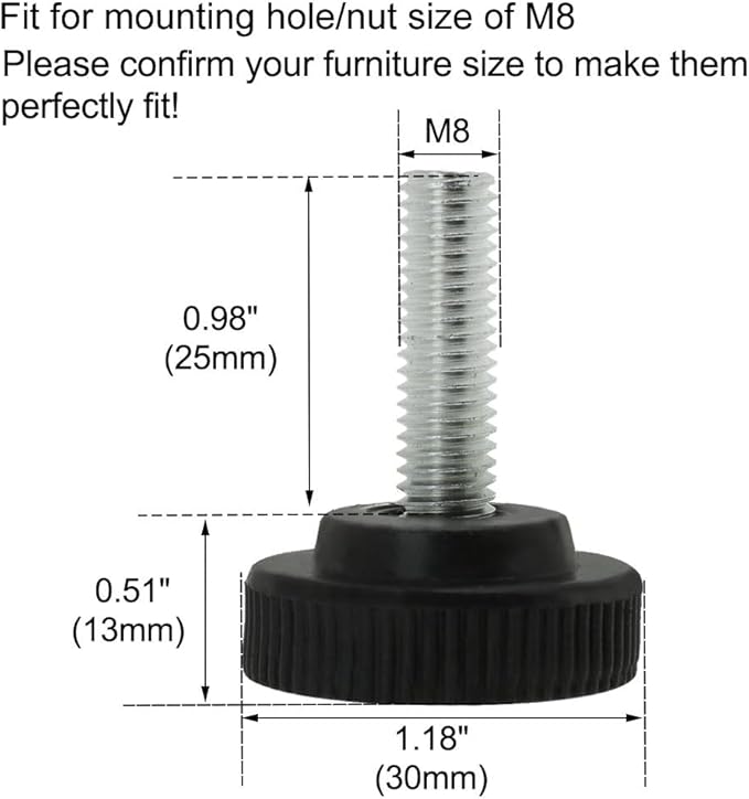 uxcell M8 x 25 x 30mm Screw on Furniture Glide Leveling Feet Adjustable Leveler - Image 2