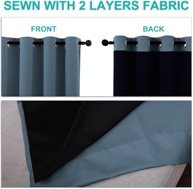 NICETOWN 100% Blackout Window Curtain Panels, Smoky Blue, 2 Pieces, 42-inch - Image 5
