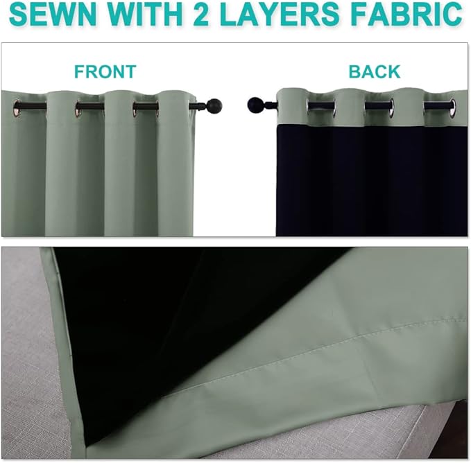 NICETOWN Greyish Green 100% Blackout Curtains 45 inches Long, 2 Thick Layers - Image 5