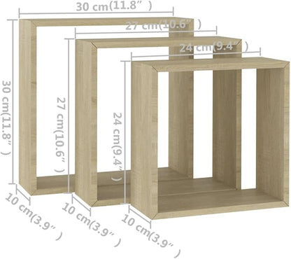 vidaXL Set of 3 Sonoma Oak Wall Cube Shelves - Image 10