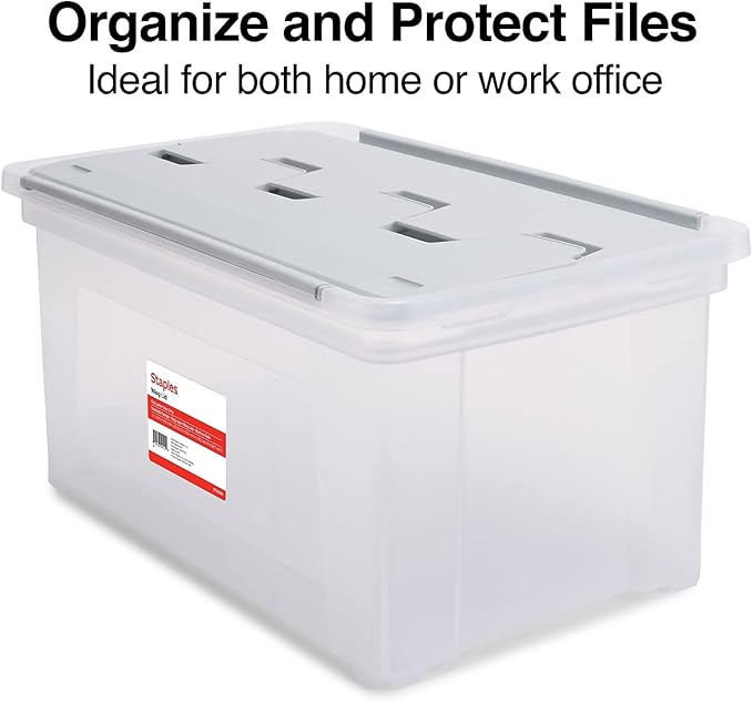 STAPLES Hanging File Folder Box, Storage Bin Organizer, Wing Lid, Letter Size - Image 2