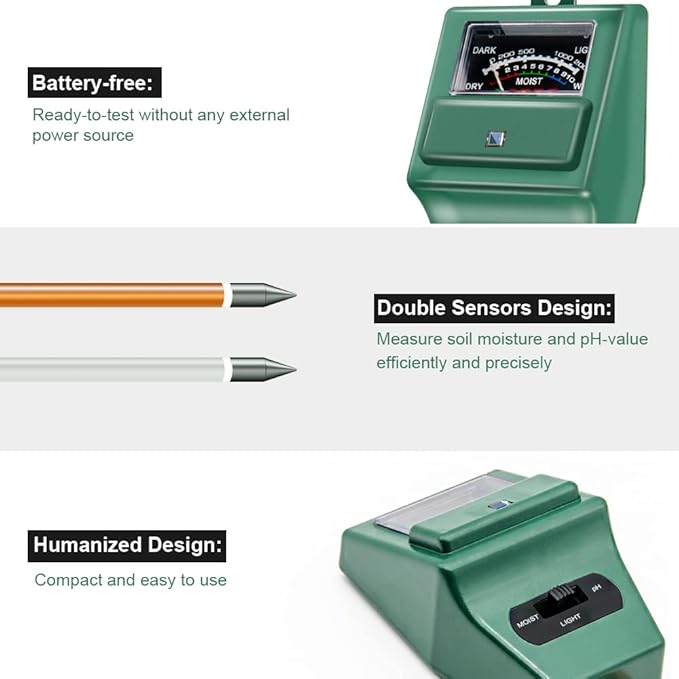 SONKIR Soil pH Meter, MS02 3-in-1 Soil Moisture/Light/pH Tester Gardening Tool - Image 4