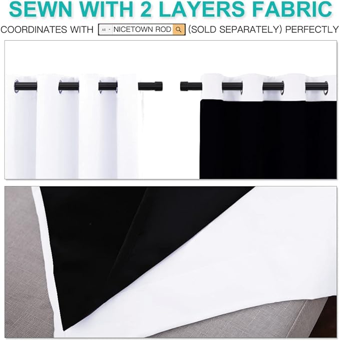 NICETOWN White 100% Blackout Lined Curtains, 2 Thick Layers Completely Blackout - Image 6