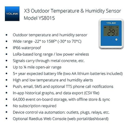 YoLink X3 Temperature & Humidity Data Logger, Hygrometer, Thermometer, 1/4 Mile - Image 2