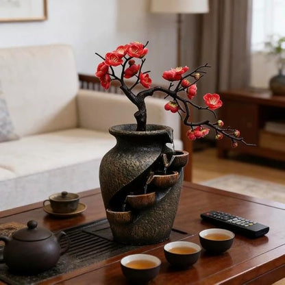 16" Flower Ornament Vase Decorative Bonsai Mini Tabletop Waterfall Fountain - Image 5