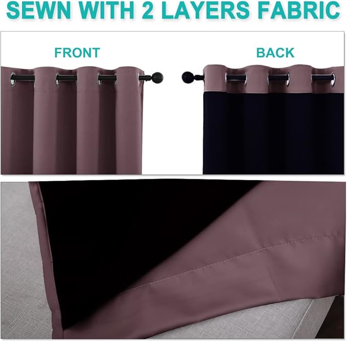 NICETOWN Dry Rose Blackout Curtains 80 inches Long, Full Light Blocking Drapes - Image 5