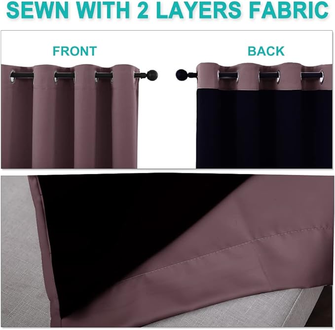 NICETOWN Dry Rose 100% Blackout Lined Curtains, 2 Thick Layers Completely - Image 5