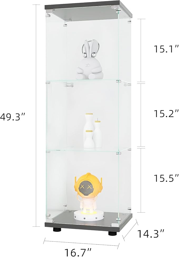Yoluckea 3 Shelves Glass Display Cabinet - Image 2