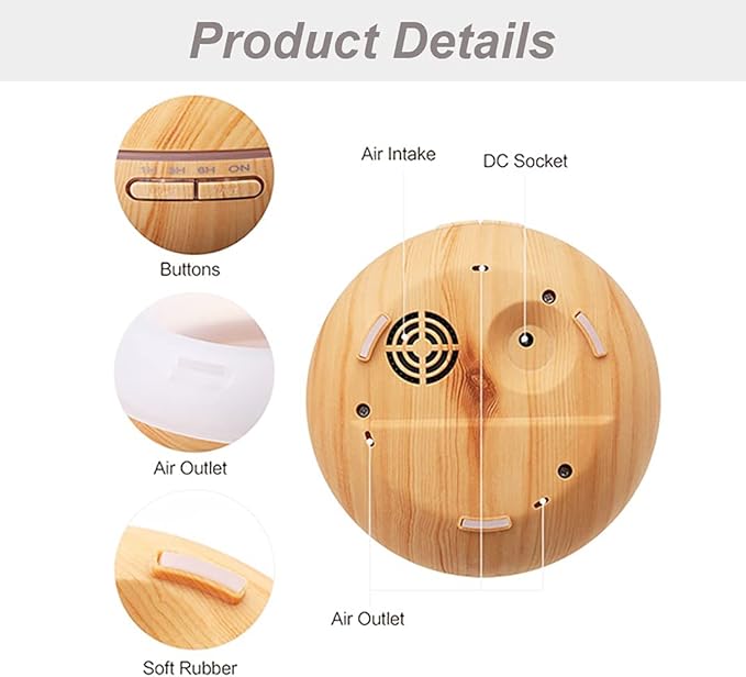 Wood Grain Aroma Diffuser 300 ml Light Yellow, Essential Oils, Ultrasonic Cool - Image 6