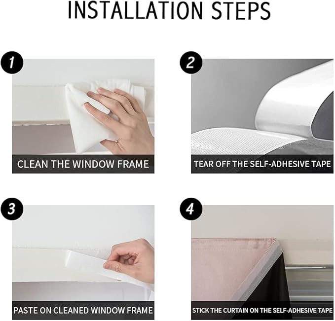 Adhesive Curtain 100% Blackout No-Drill Easy Install - Image 2
