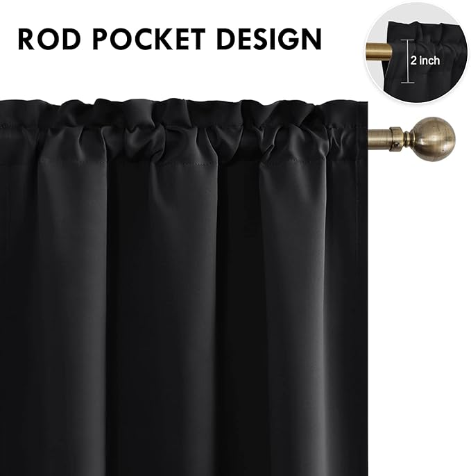 DWCN Black Room Darkening Blackout Curtains - Image 4