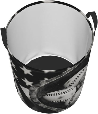 Vintage Baseballs Retro Flag Display Design Round Laundry Hamper Bag - Image 3
