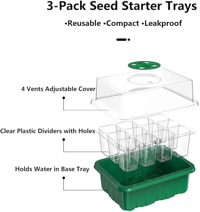 3 Pack Seed Starter Tray with Humidity Dome and Base, Plant Germination Kit - Image 2