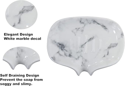 Ceramic Marble Texture Soap Dish, Self Draining Slot, Portable - Image 2