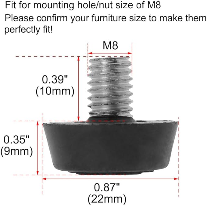 uxcell M8 x 10 x 22mm Furniture Glide Leveling Feet Adjustable Leveler Floor - Image 2