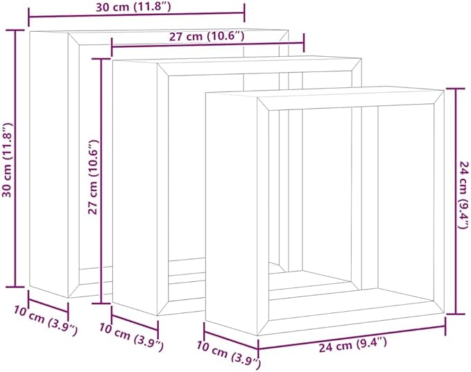 vidaXL 3 pcs Wall Cube Shelves in White and Sonoma Oak - Image 3