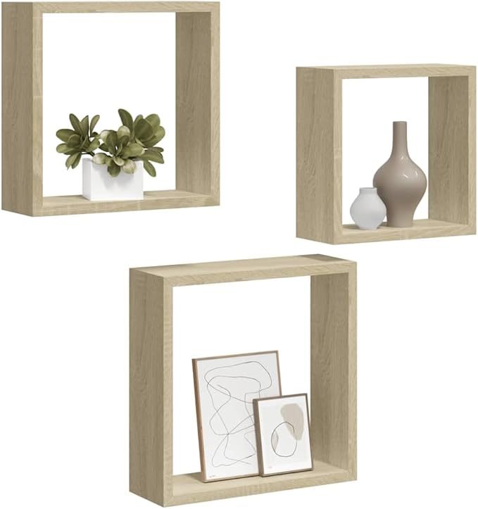 vidaXL Set of 3 Sonoma Oak Wall Cube Shelves - Image 7