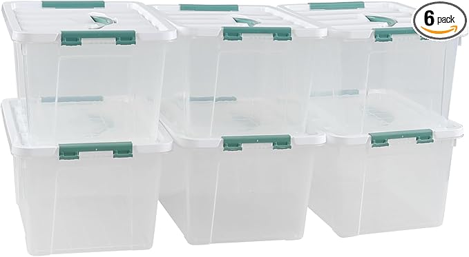 6 Pack 14 L Clear Storage Latch Box, Plastic Storage Bins by Xowine