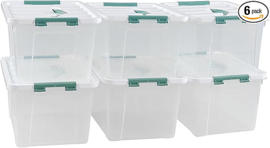 6 Pack 14 L Clear Storage Latch Box, Plastic Storage Bins by Xowine