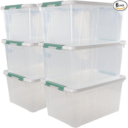 6-Pack Clear Plastic Storage Boxes, 35 L Plastic Storage Bins by Xowine