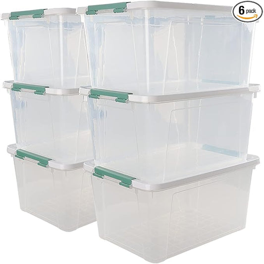 6-Pack Clear Plastic Storage Boxes, 35 L Plastic Storage Bins by Xowine