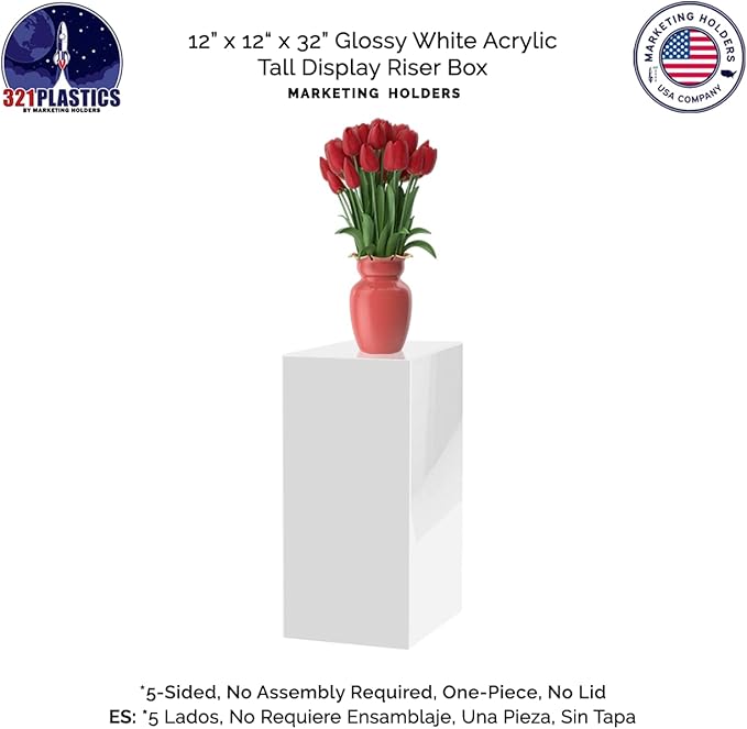 Acrylic Display Riser Box Tall Pedestal Art One Piece No Lid Glossy White 12" x - Image 5