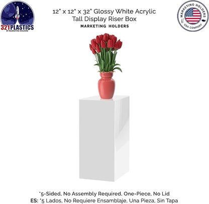 Acrylic Display Riser Box Tall Pedestal Art One Piece No Lid Glossy White 12" x - Image 5