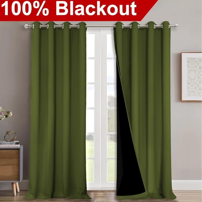 NICETOWN Full Shading Curtains for Windows, Olive Green, 52 inches W x 95 - Image 2