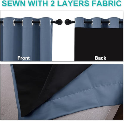 NICETOWN 100% Blackout Curtains Thermal, Stone Blue, 1 Pair, W37 x L70 - Image 5