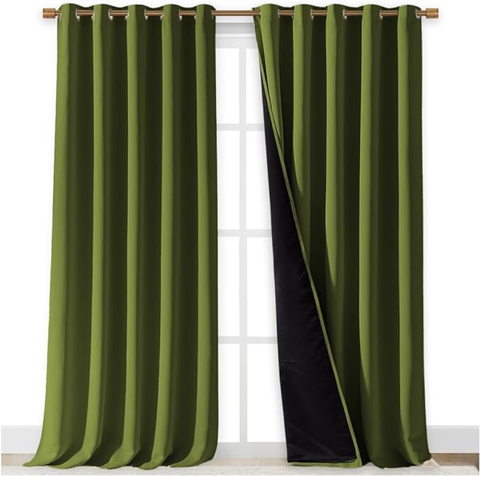 NICETOWN Total Shade Curtains and Draperies, Olive Green, Package of 2 - Image 2