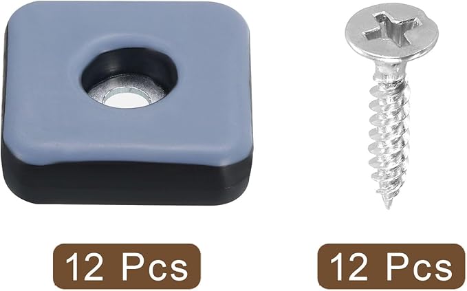 uxcell 12 Pcs Furniture Slider Pads, 1.18x1.18 Inch PTFE Square Screw-on - Image 3