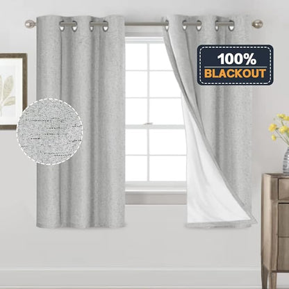 PrinceDeco Linen Texture Curtains Full Blackout Curtains 64 inch Long 2 Panels - Image 6