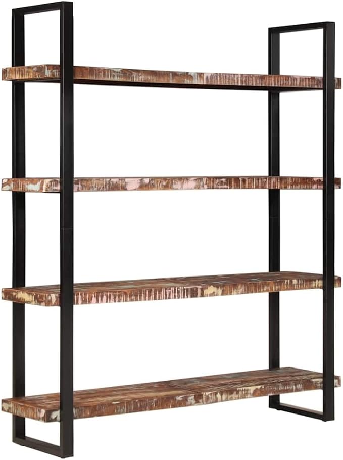 4-Tier Industrial Bookshelf 70.9 Inch Tall Solid Reclaimed Wood Storage Shelf - Image 3