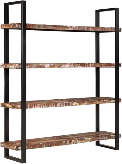 4-Tier Industrial Bookshelf 70.9 Inch Tall Solid Reclaimed Wood Storage Shelf - Image 3