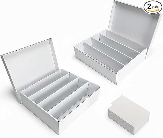 Calenzana 3200-Count Trading Cardboard Card Storage Boxes 2 Pack, 4 Row White by Calenzana