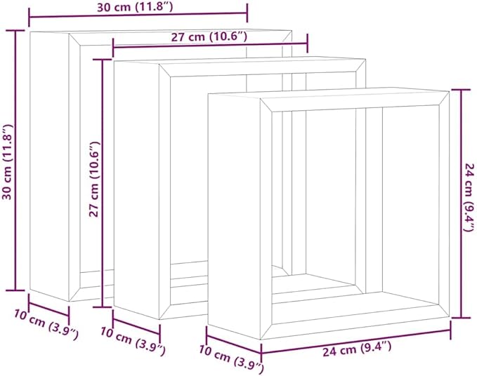vidaXL Set of 3 Modern Wall Cube Shelves in Concrete Gray Floating Storage - Image 3