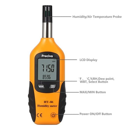 Preciva Digital Psychrometer Thermo-Hygrometer, LCD Mini Temperature and - Image 2
