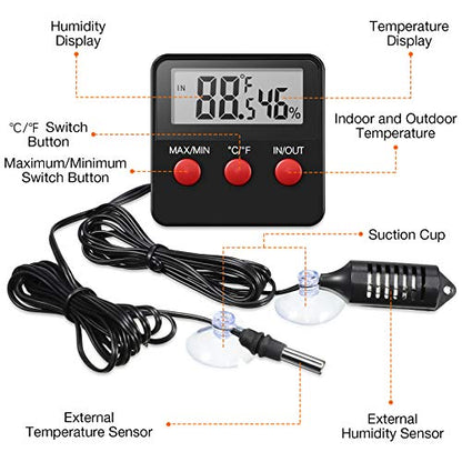 Weewooday 2 Pcs Reptile Thermometer and Humidity Gauge Reptile Terrarium - Image 3