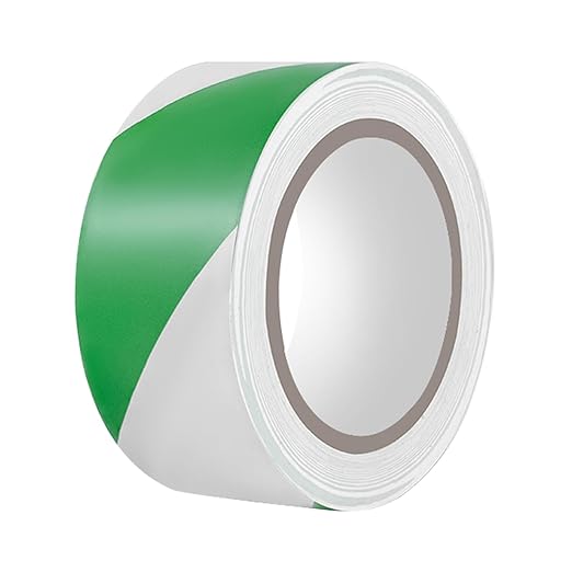 Hazard Tape - 2 Inch x 108 Feet Green & White Ultra-Adhesive Hazard Warning by YEEGRAOU