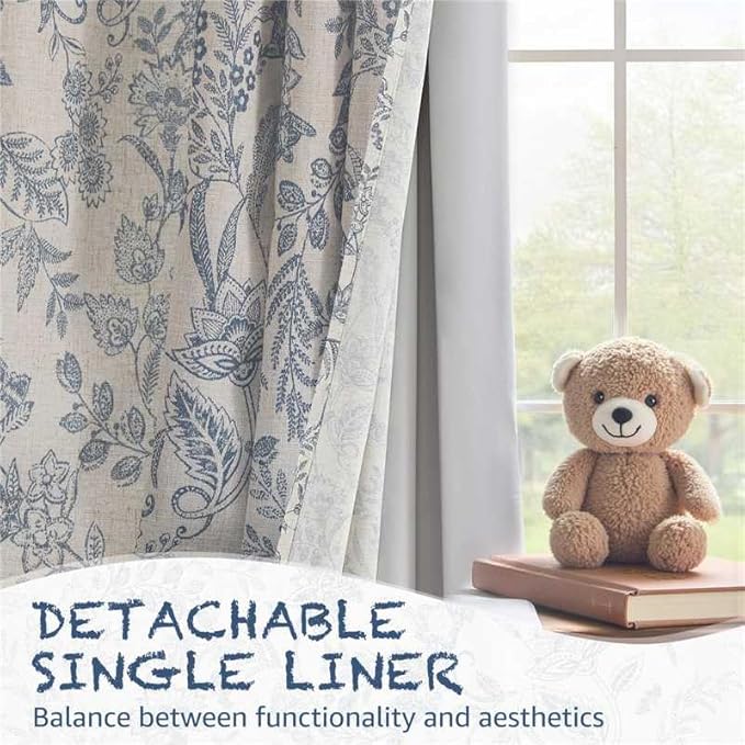 Vangao Linen Curtains with Detachable Blackout Liners Floral Curtains - Image 3
