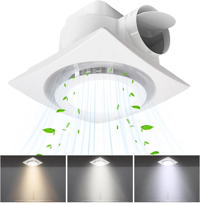 Bathroom Exhaust Fan with LED light 9.6 inch– 110 CFM, Quiet 1.0 Sones Noise - Image 2