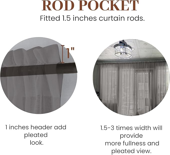 Dreaming Casa Solid Sheer Curtains 96 Inches Long Grey Rod Pocket Voile - Image 2
