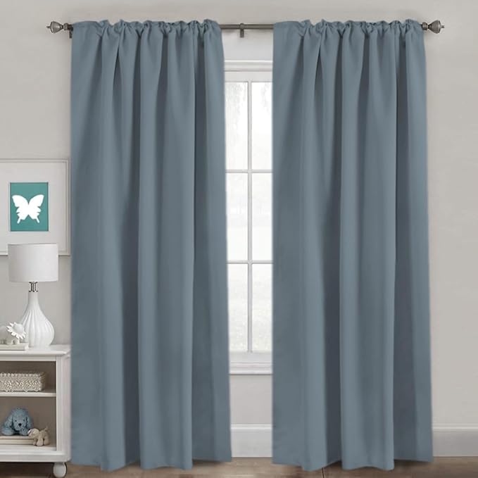 H.VERSAILTEX Blue Back Tab Blackout Curtains 102 Inch Long - Image 2