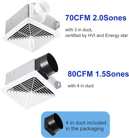 Bathroom Exhaust Fan 80 CFM, 4-Inch Duct - Image 2