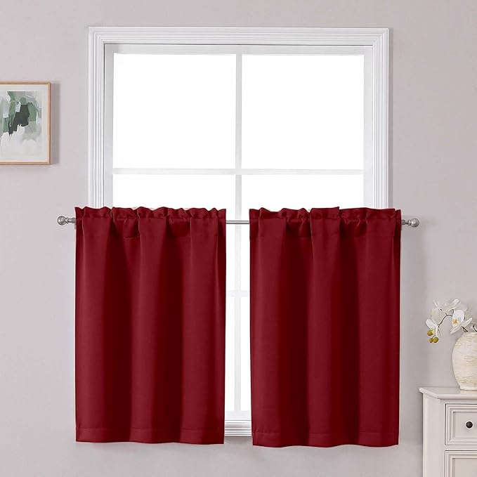 Chyhomenyc Short Kitchen Curtains 30 Inch Length, Small Red Curtain Rod Pocket by Chyhomenyc