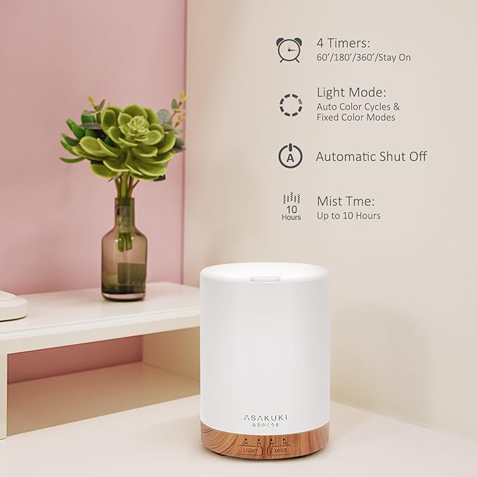 ASAKUKI 300ML Essential Oil Diffuser, Quiet 5-in-1 Premium Humidifier, - Image 3