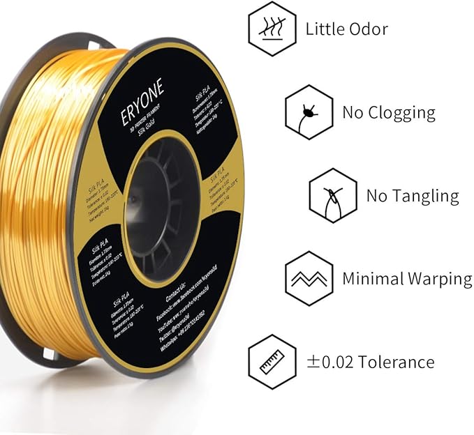 ERYONE Silk PLA Filament for 3D Printer, 1.75mm +/- 0.03mm, Silk Glod - Image 3
