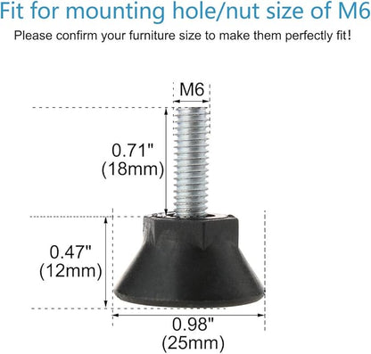 uxcell M6 x 18 x 25mm Screw on Furniture Glide Leveling Feet Adjustable Leveler - Image 2