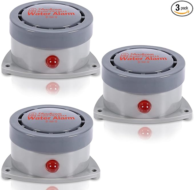 Water Leak Detector 3 Pack, Shackcom Water Alarm 110DB, Waterproof & by Shackcom