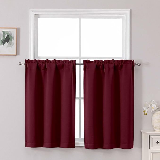 Chyhomenyc Short Burgundy Curtains 36 Inch Length, Small Kitchen Curtain Tier by Chyhomenyc